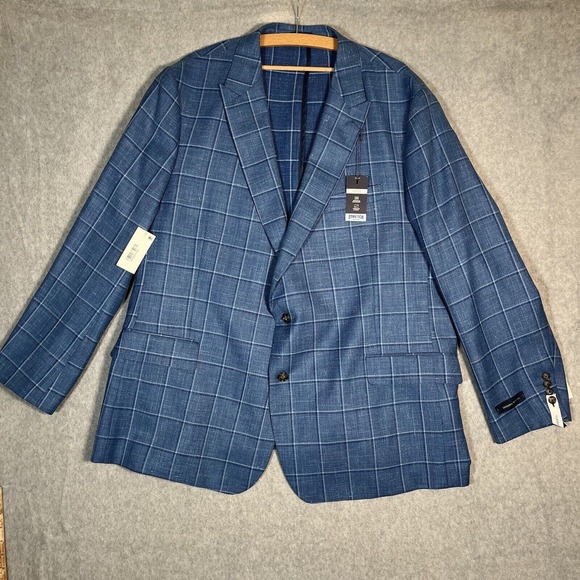 Stafford Blazer Mens 54R Blue Plaid Linen Classic Fit Sports Coat Jacket Preppy - Picture 1 of 15